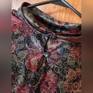 Vintage Floral & Metallic Gold Overprint Womens Shirt, XL